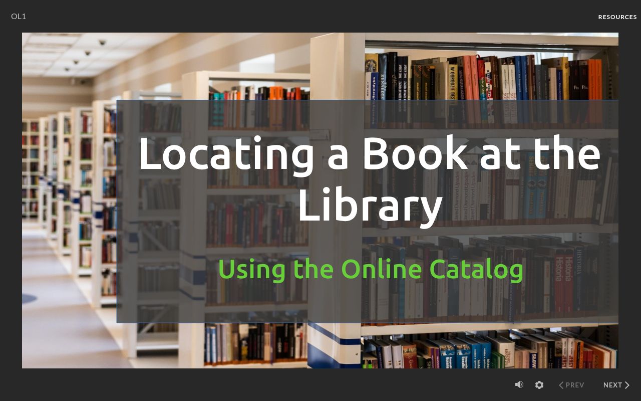 Opening screen of Locating a Book at the Library